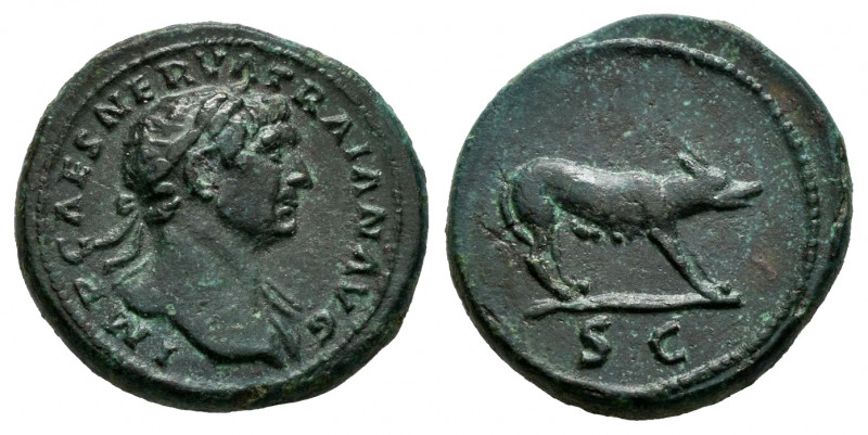 Trajan. Cuadrante. 114-117 AD. Rome. (Ric-691). Anv.: IMP CAES NERVA TRAIAN AVG,...