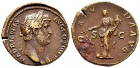 Hadrian. Sestertius. 134-138 AD. Rome. (Ric-759). (Ch-763). Anv.: HADRIANVS AVG COS III P P, laureate bust right. Rev.: FORTVNA AVG, Fortuna standing ...