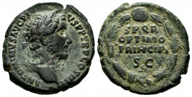 Antoninus Pius. As. 147 AD. Rome. (Spink-4314). (Ric-827a). Rev.: SPQR / OPTIMO / PRINCIPI / SC. Ae. 13,37 g. Scarce. VF. Est...100,00. 


 SPANISH...
