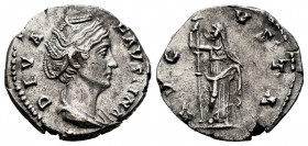 Faustina Senior. Denarius. 147 AD. Rome. (Spink-4584). (Ric-362). (Seaby-104). Rev.: AVGVSTA. Ceres standing facing holding long torch and raising ski...