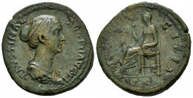 Faustina Junior. Sestertius. 147-161 AD. Rome. (Ric-1381). Anv.: FAVSTINAE AVG PII AVG FIL. Diademed draped bust right. Rev.: (PVDI)CITIA, Pudicitia s...