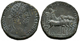 Commodus. Sestertius. 186 AD. Rome. (Ric-III 464). (Mir-18, 700/30). (Banti-287). Anv.: M COMMODVS ANT FELIX AVG BRIT. Laureate head right . Rev.: Com...