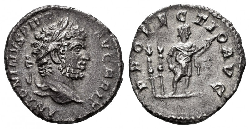 Caracalla. Denarius. 213 AD. Rome. (Ric-225). Rev.: PROFECTIO AVG, Caracalla sta...