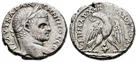 Caracalla. Tyre. Tetradrachm. 213-217 AD. Phoenicia. (Prieur-1548). Anv.: AVT KAI ANTѠNINOC CЄ, laureate bust right with drapery on far shoulder. Rev....