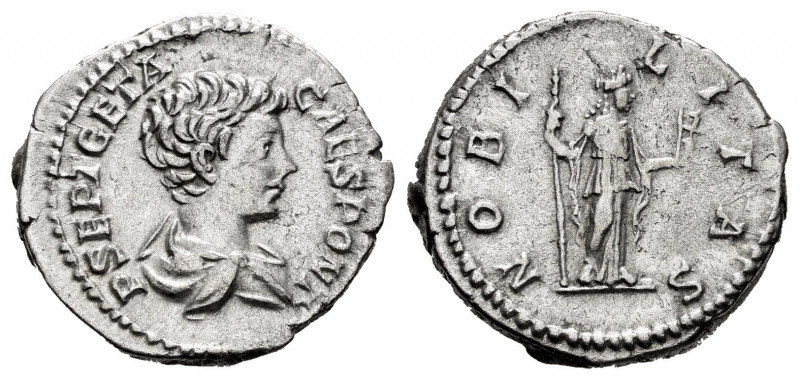 Geta. Denarius. 199 AD. Rome. (Spink-7184). (Ric-13a). (Ch-90). Rev.: NOBILITAS....