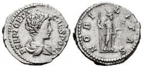 Geta. Denarius. 199 AD. Rome. (Spink-7184). (Ric-13a). (Ch-90). Rev.: NOBILITAS. Nobilitas standing right holding sceptre and palladium. Ag. 3,45 g. C...