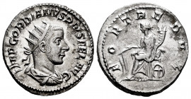 Gordian III. Antoninianus. 243-244 AD. Rome. (Spink-8612). (Ric-143). (Seaby-97). Rev.: FORT REDVX. Fortuna seated left, holding rudder and cornucopia...
