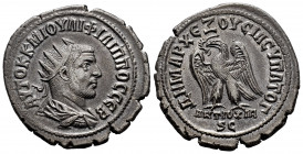 Philip I. Seleucis and Pieria. Tetradrachm. 248 AD. Antioch. (Prieur-373). Anv.: AYTOK K MIOYΛI ΦIΛIΠΠOC CEB, radiate, draped and cuirassed bust right...