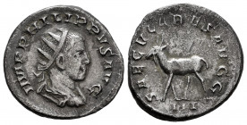 Philip II. Antoninianus. 247-249 AD. Rome. (Ric-224). (C-72). Anv.: IMP PHILIPPVS AVG Radiate, draped and cuirassed bust of Philip I to right. Rev.: S...