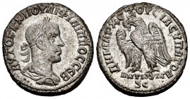Philip II. Seleucis and Pieria. Tetradrachm. 248 AD. Antioch. (Prieur-473). (McAlee-1043). Anv.: AYTOK K M IOYΛI ΦIΛIΠΠOC CЄB, laureate, draped and cu...