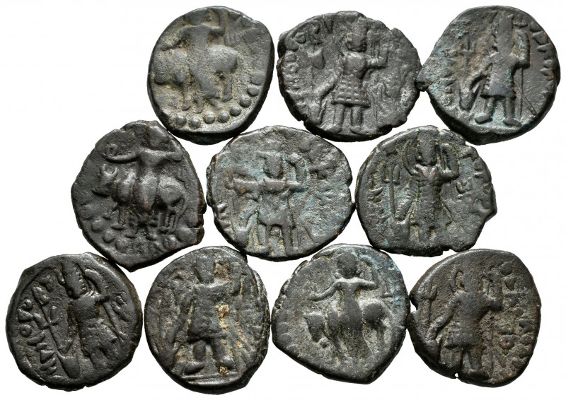 Lot of 10 coins from the Kingdom of Kushan. 195-230 A.D. Tetradrachms. Ae. TO EX...