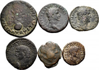 Lot of 6 coins, contains quadrant of Celsa, Dupondio of Colonia Romula, ace of Nerva, ace of Claudius, ace of Hadrian, Republican semis. TO EXAMINE. F...