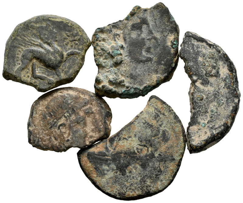 Lot of 5 Iberian coins of an Ace, broken to circulate as 1/2 As. F/Choice F. Est...