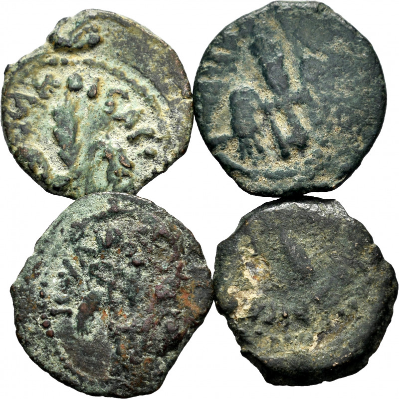 Lot of 4 coins of Judaea. Prutah minted by Pontius Pilate under Tiberius. Ae. TO...