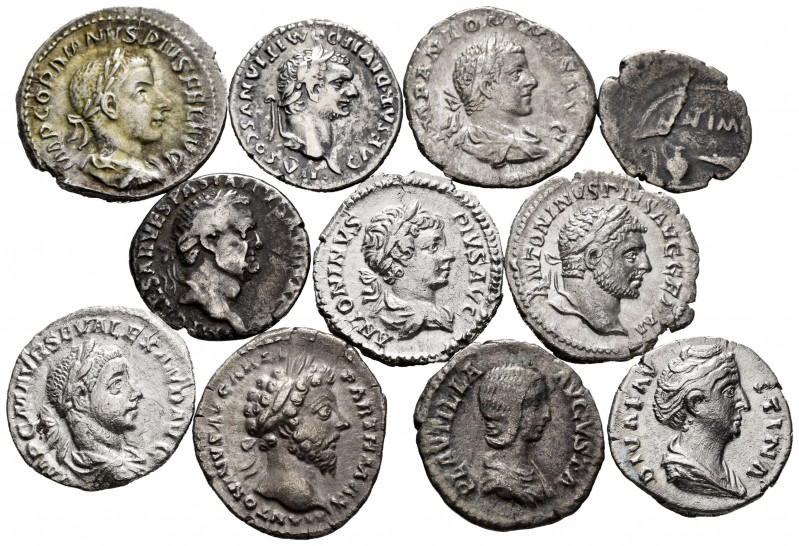 Lot of 11 coins of the Roman Empire, Quinary of Mark Antony, Denarius of Vespasi...