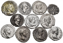 Lot of 11 coins of the Roman Empire, Quinary of Mark Antony, Denarius of Vespasian, Domitian, Gordian III, Eliogabalus, Faustina, Caracalla (2), Marcu...