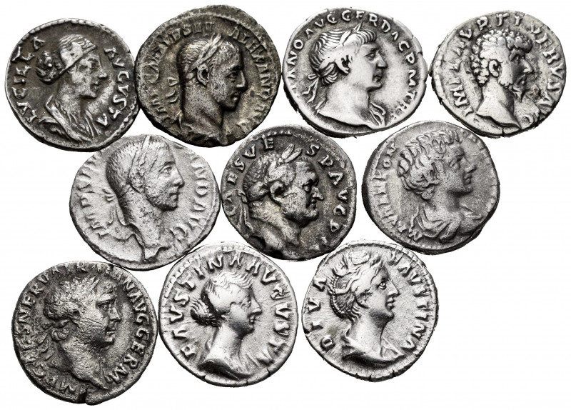 Lot of 10 different denarius from the Roman Empire. TO EXAMINE. Choice F/VF. Est...