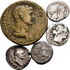 Lot of 5 coins of the Republic and Roman Empire. Republican Denarius (2), Victoriates, Denarius of Vespasian Scarce and Setertius of Trajan Rare. Ag/A...