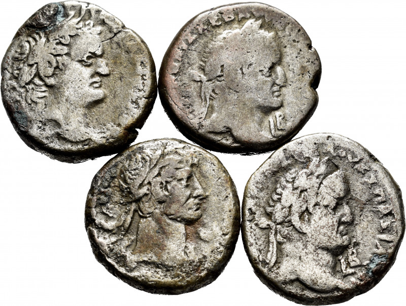 Lot of 4 coins of Alexandria. Tetradrachms by Vespasian and Hadrian, all differe...