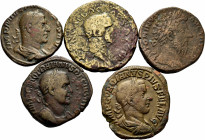 Lot of 5 coins from the Roman Empire. Sestertius of Galba, Marcus Aurelius, Philip I, Trajan Decius and Gordianus III. Ae. TO EXAMINE. Almost F/VF. Es...