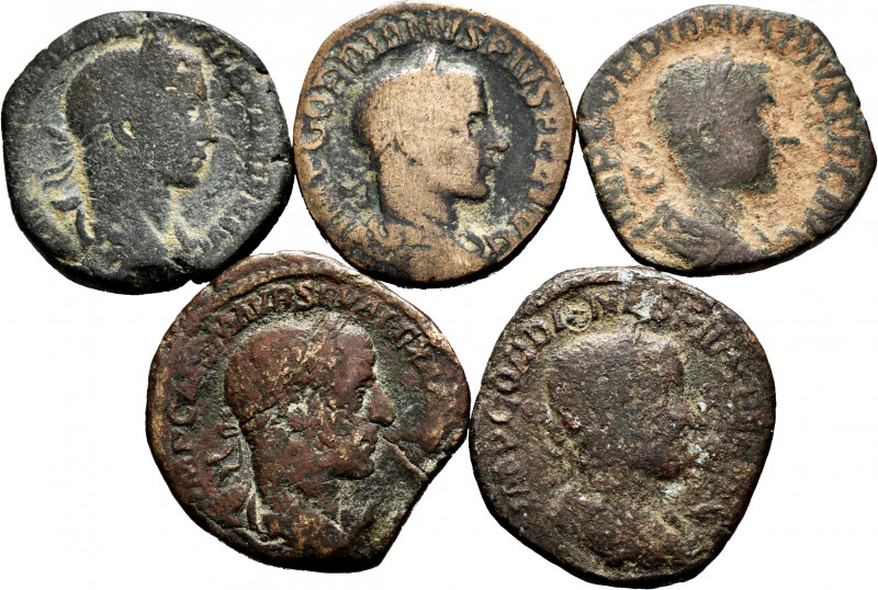 Lot of 5 sestertius of the Roman Empire, Alexander Severus (2) and Gordian III (...