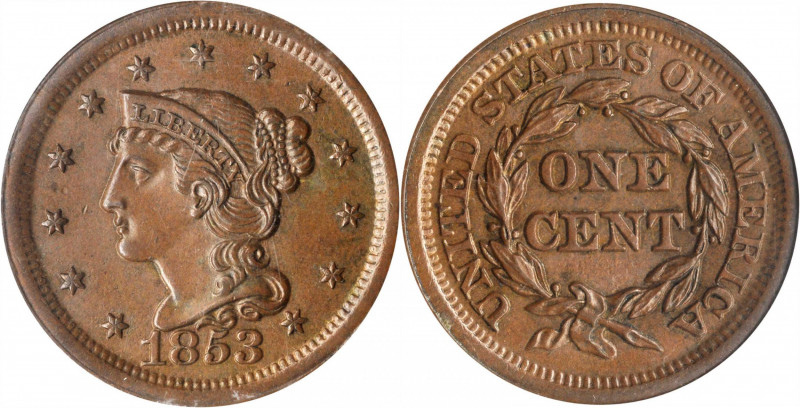Braided Hair Cent

1853 Braided Hair Cent. MS-63 BN (ANACS). OH.

PCGS# 1901...