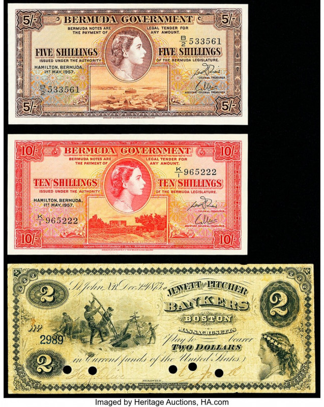 Bermuda Bermuda Government 5; 10 Shillings 1.5.1957 Pick 18; 19 Two Examples Abo...
