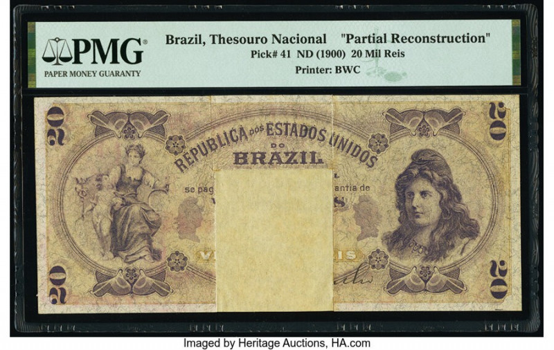 Brazil Thesouro Nacional 20 Mil Reis ND (1900) Pick 41 Partial Reconstruction PM...