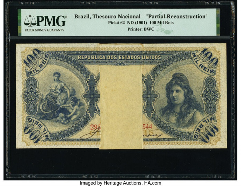 Brazil Thesouro Nacional 100 Mil Reis ND (1901) Pick 62 Partial Reconstruction P...