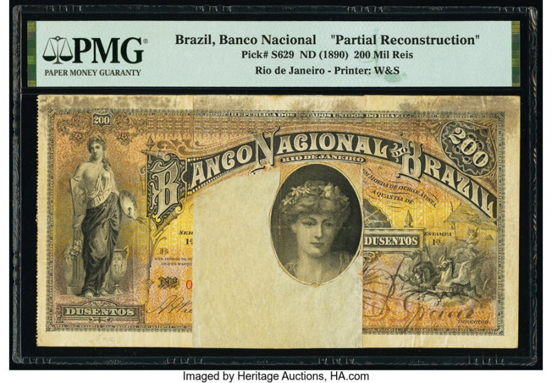 Brazil Banco Nacional 200 Mil Reis ND (1890) Pick S629 Partial Reconstruction PM...