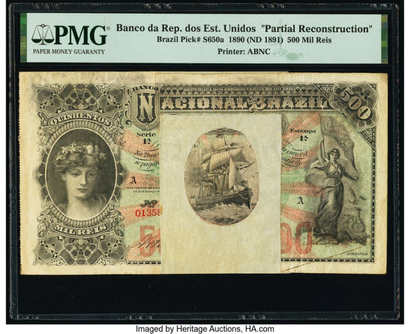 Brazil Banco da Republica dos Estados Unidos 500 Mil Reis 1890 (ND 1891) Pick S6...