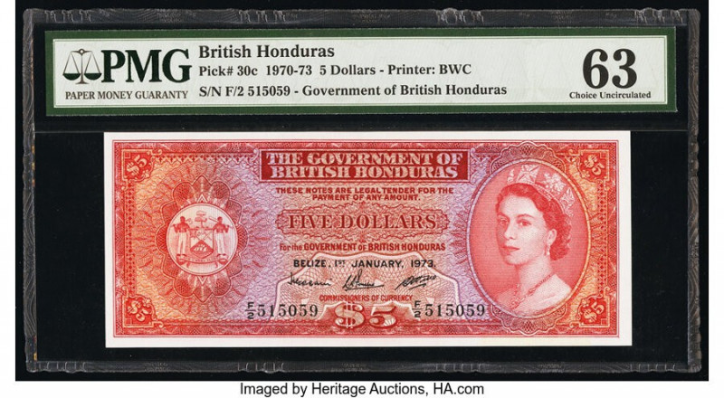 British Honduras Government of British Honduras 5 Dollars 1.1.1973 Pick 30c PMG ...