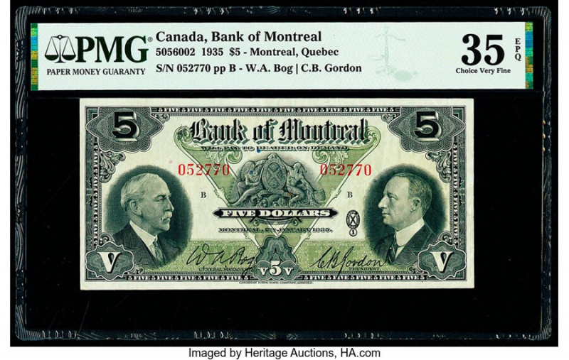Canada Montreal, PQ- Bank of Montreal $5 2.1.1935 Pick S558a Ch.# 505-60-02 PMG ...