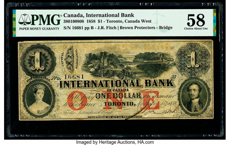 Canada Toronto, CW- International Bank of Canada $1 15.9.1858 Ch.# 380-10-10-08 ...