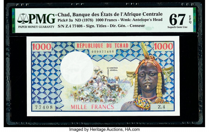 Chad Banque Des Etats De L'Afrique Centrale 1000 Francs ND (1978) Pick 3a PMG Su...