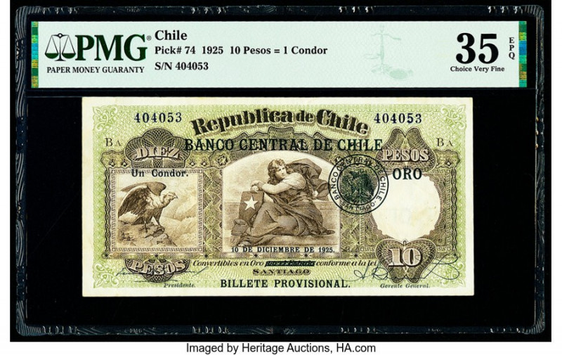 Chile Banco Central de Chile 10 Pesos = 1 Condor 10.12.1925 Pick 74 PMG Choice V...