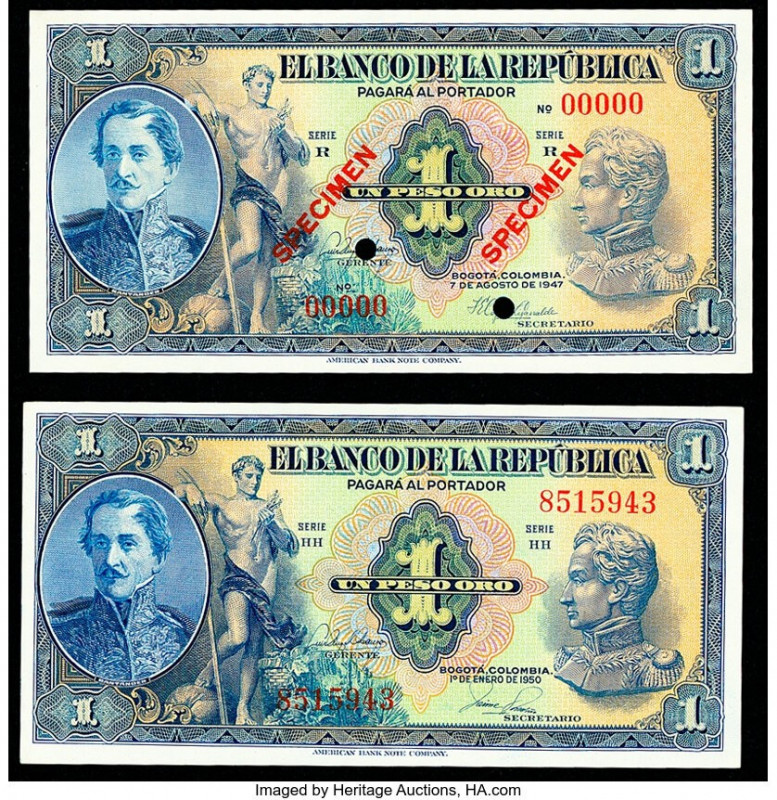 Colombia Banco de la Republica 1 Peso Oro 1.1.1950; 7.8.1947 Pick 380e; 380s Iss...