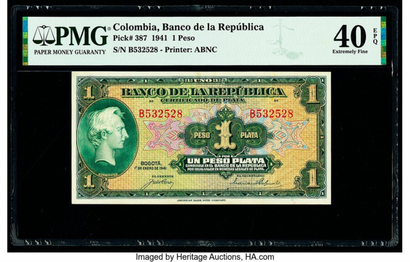 Colombia Banco de la Republica 1 Peso 1.1.1941 Pick 387 PMG Extremely Fine 40 EP...