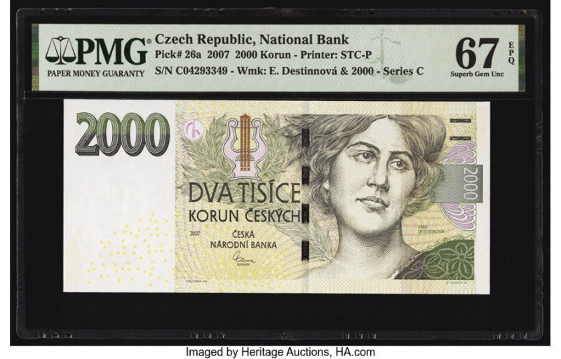 Czech Republic Czech National Bank 2000 Korun 2007 Pick 26a PMG Superb Gem Unc 6...