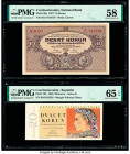Czechoslovakia Czechoslovak National Bank 10; 20 Korun 1927; 1949 Pick 20a; 70b Two Examples PMG Choice About Unc 58; Gem Uncirculated 65 EPQ. 

HID09...