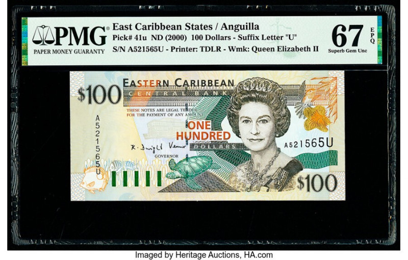 East Caribbean States Central Bank, Anguilla 100 Dollars ND (2000) Pick 41u PMG ...