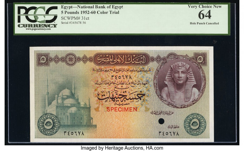 Egypt National Bank of Egypt 5 Pounds ND (1952-60) Pick 31cts Color Trial Specim...