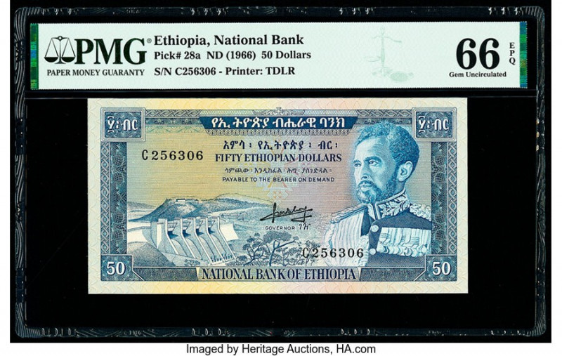 Ethiopia National Bank 50 Dollars ND (1966) Pick 28a PMG Gem Uncirculated 66 EPQ...