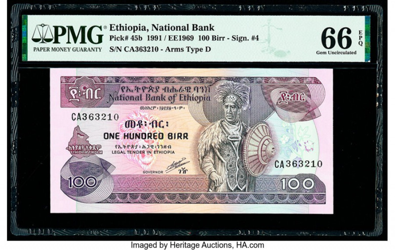 Ethiopia National Bank 100 Birr ND (1991) Pick 45b PMG Gem Uncirculated 66 EPQ. ...