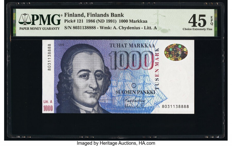 Finland Finlands Bank 1000 Markkaa 1986 (ND 1991) Pick 121 PMG Choice Extremely ...