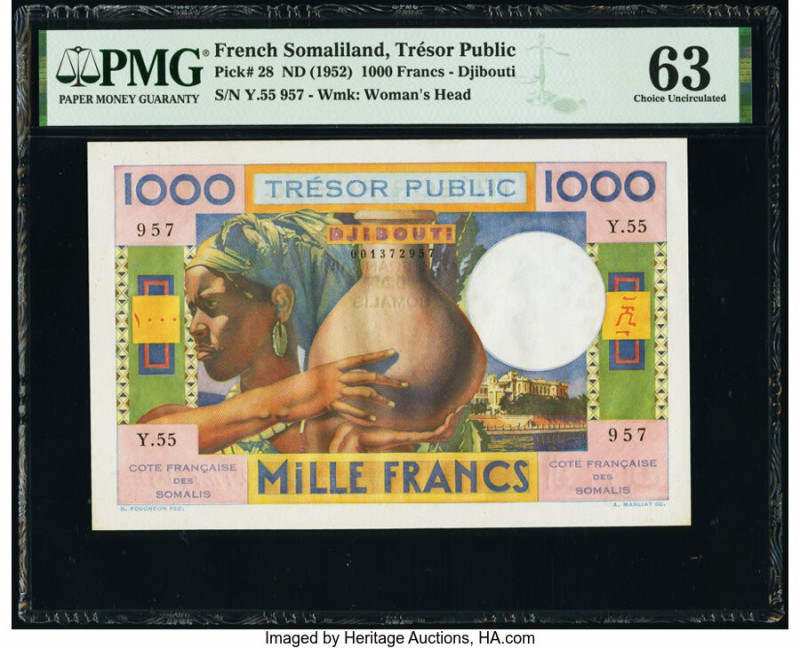 French Somaliland Tresor Public, Cote Francaise des Somalis 1000 Francs ND (1952...