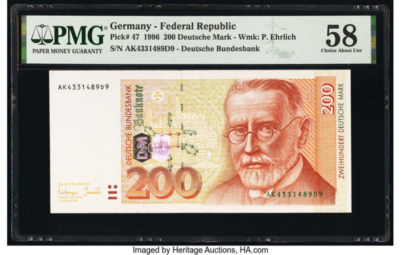 Germany Federal Republic Deutsche Bundesbank 200 Deutsche Mark 1996 Pick 47 PMG ...