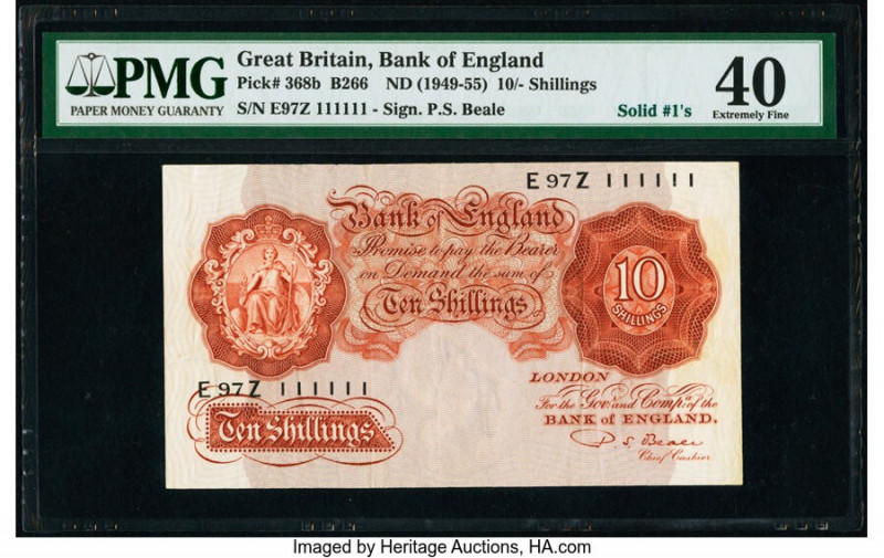 Solid Serial Number 111111 Great Britain Bank of England 10 Shillings ND (1949-5...