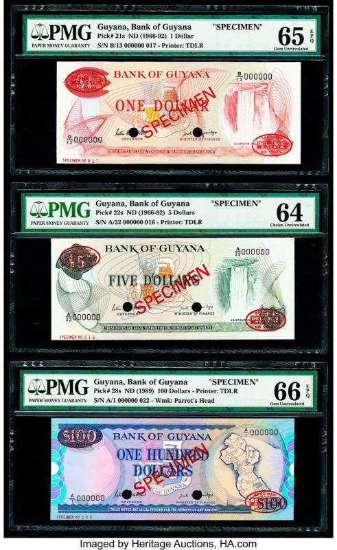 Guyana Bank of Guyana 1; 5; 100 Dollars ND (1966-92 (2); 1989) Pick 21s; 22s; 28...