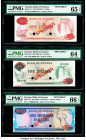 Guyana Bank of Guyana 1; 5; 100 Dollars ND (1966-92 (2); 1989) Pick 21s; 22s; 28s Three Specimen PMG Gem Uncirculated 65 EPQ; Choice Uncirculated 64; ...